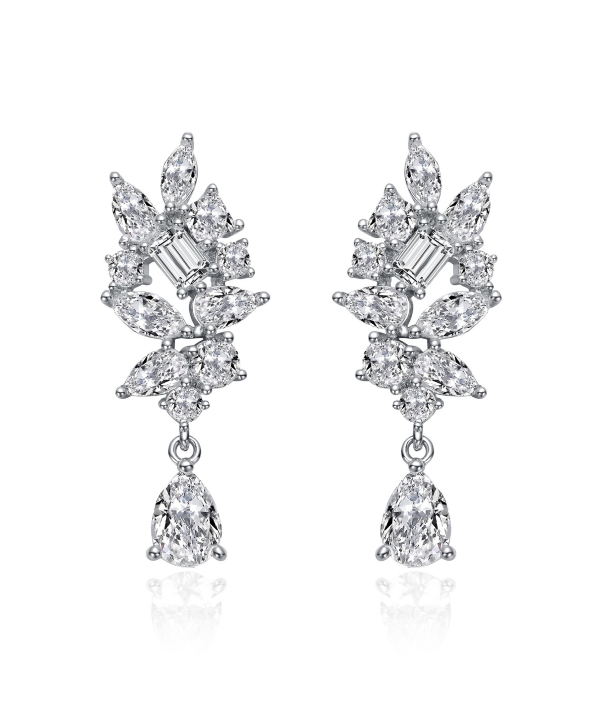 White Gold Plated with Clear Cubic Zirconia Marquise & Pear Shaped Clear Cubic Zirconia Dangling Earrings - White