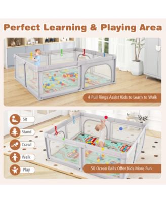 Toddler Large Playpen w/ Mat Play Yard w/ Pull Rings & Ocean Balls Play Area