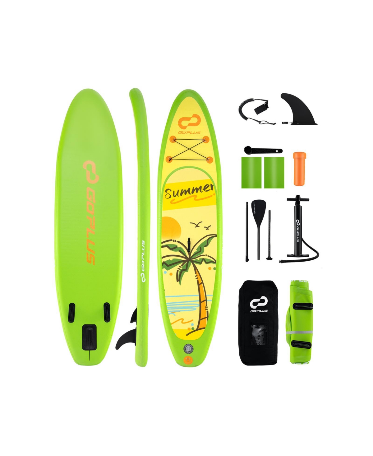 10 Feet Inflatable Stand up Paddle Board iSUP Board Accessories with 3 Fins - Green