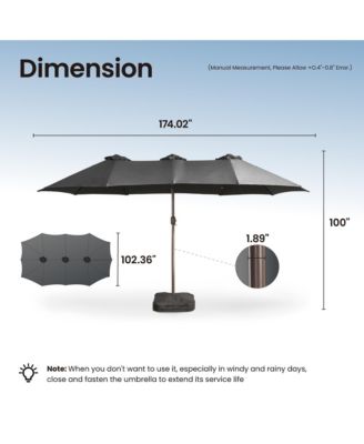 15ft Patio Umbrella with Base,12 Heavy Duty Ribs Large Outdoor Double-Sided Rectangle Umbrella with Crank Handle, Market Umbrella for Backyard