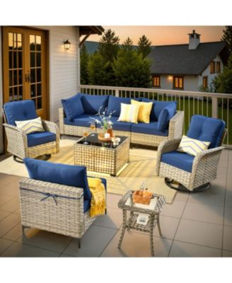 8-Piece Rattan Outdoor Patio Furniture Set with Sectional Sofa, Swivel Chairs, and Solar Coffee Table