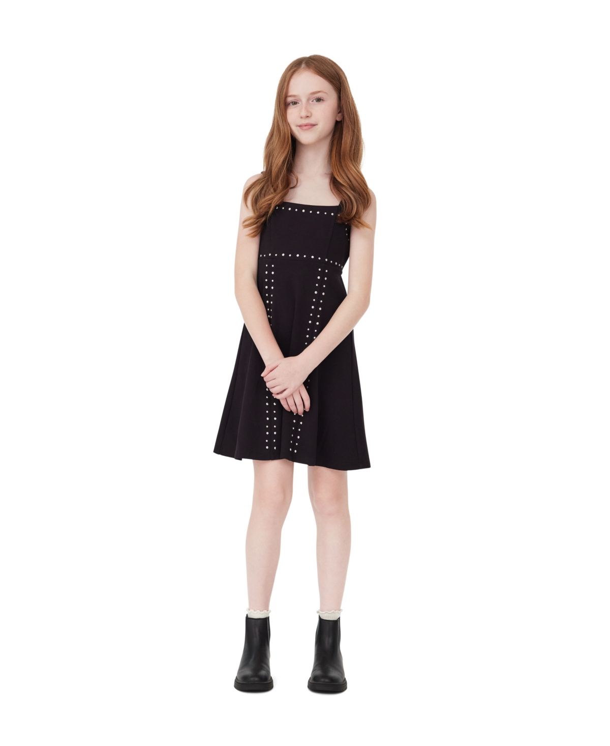 H By Habitual Big Girls Studded Fit And Flare Dress In Black