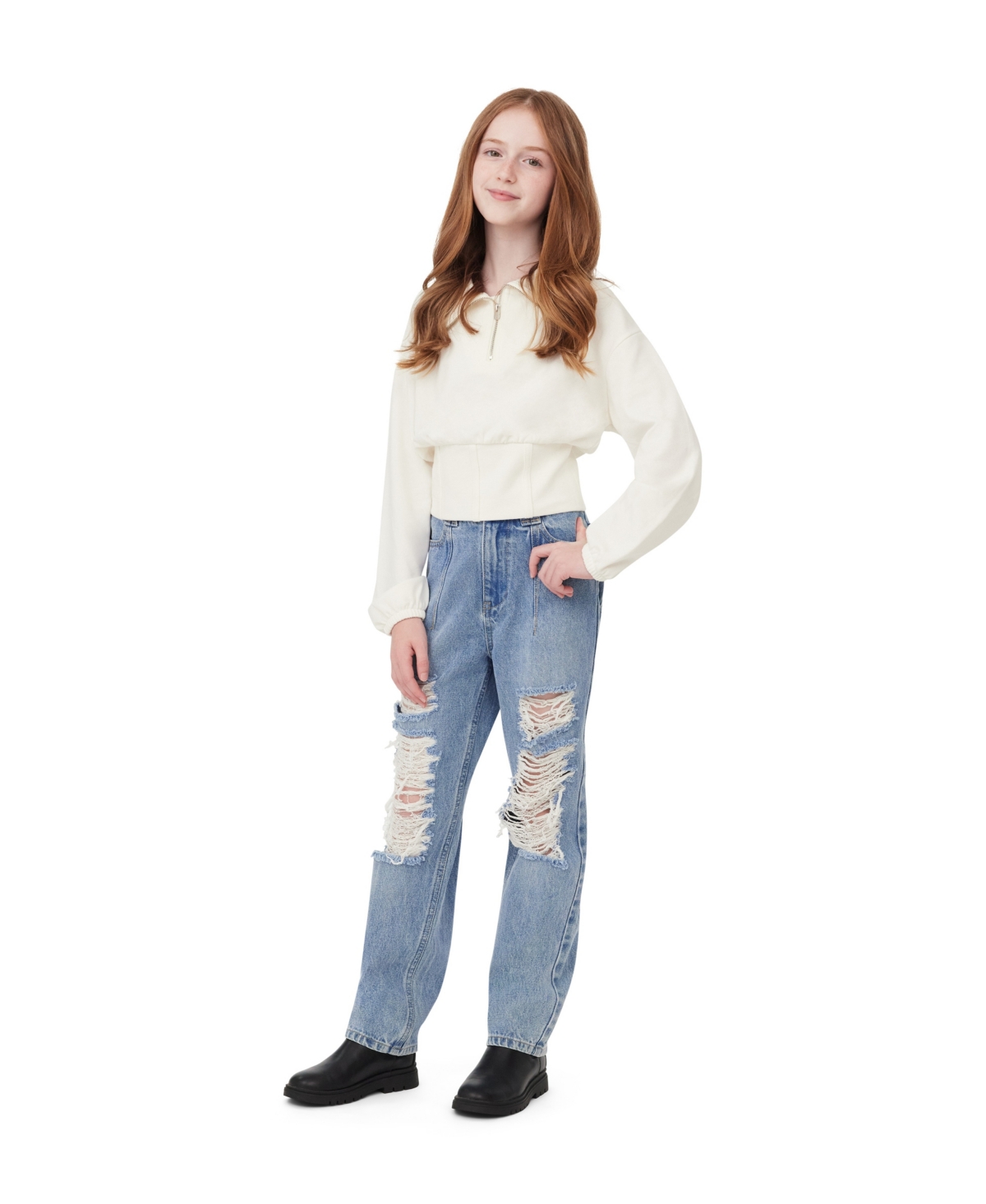 H By Habitual Big Girls Half Zip Sweatshirt In White