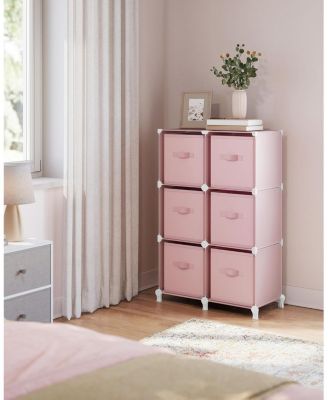6-Cube Storage Organizer with Collapsible Fabric Bins, Includes 6 Non-Woven Storage Boxes Jelly Pink