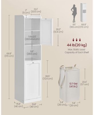 Tall Bathroom Cabinet with removable laundry basket, Cloud White