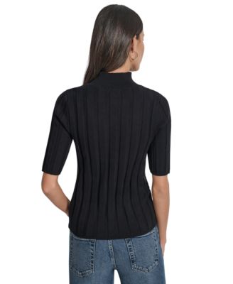 Women's Mock Neck Cotton Rib Knit Sweater