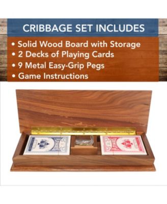 3 Track Sprint Cabinet Cribbage Set with Metal Pegs & 2 Card Decks