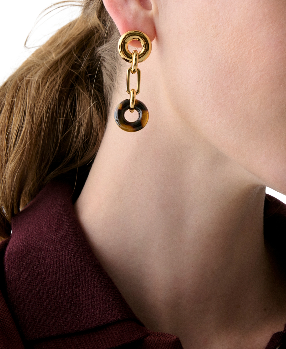 Kate Spade Gold-tone Interlock Tortoise Linear Earrings In Brown