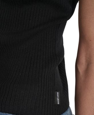 Womens Ribbed V-Neck Polo Sweater