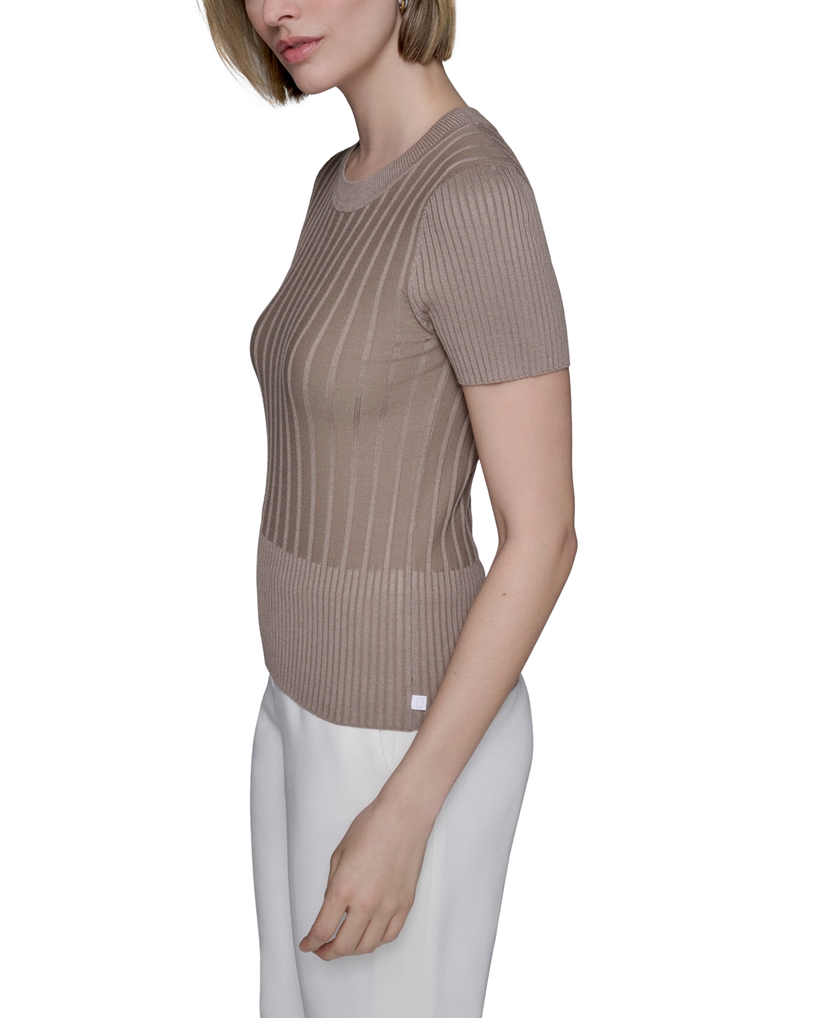 Karl Lagerfeld Women's Ribbed Short-sleeve Sweater In Multi