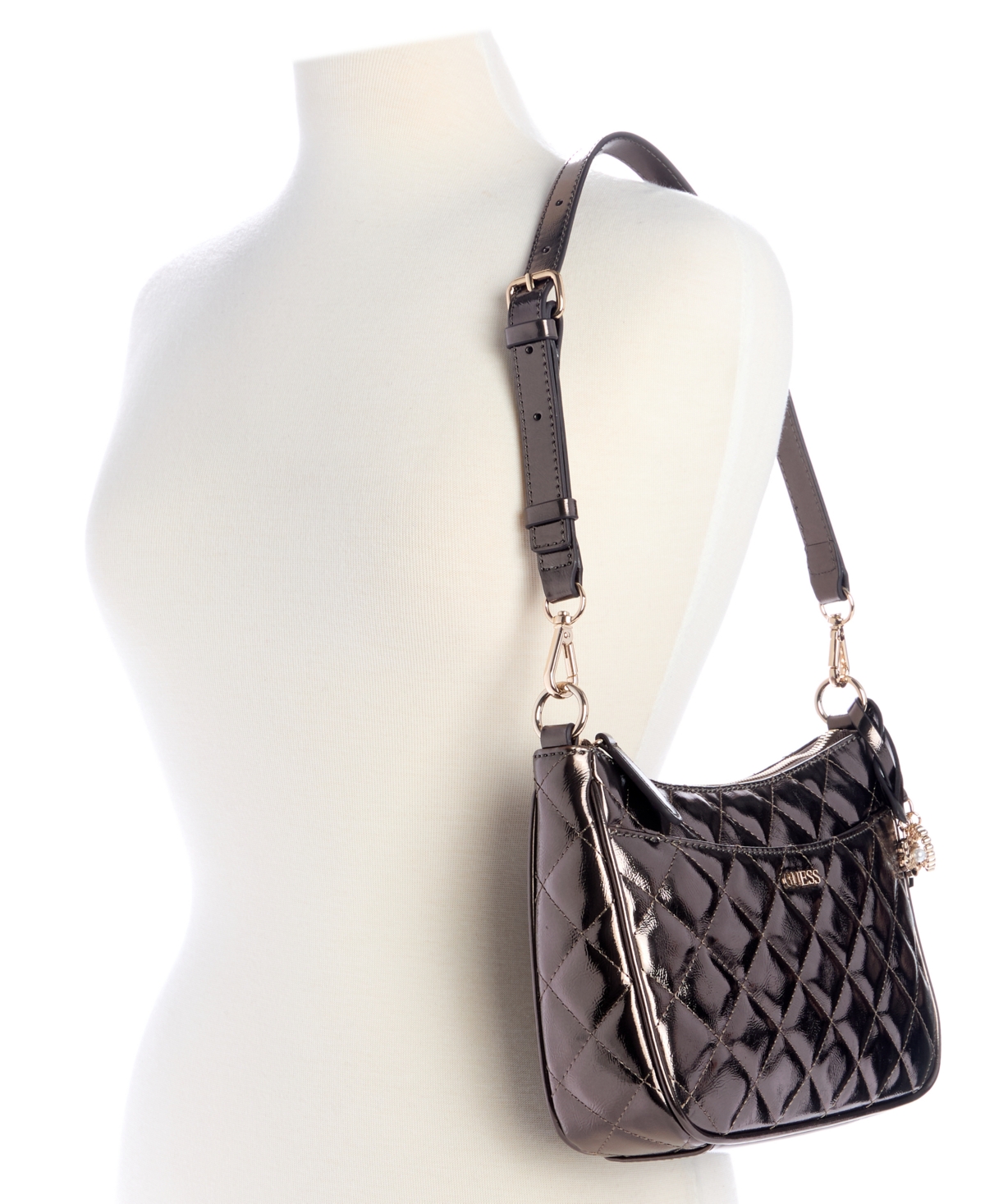 Guess Tinsley Medium Quilted Shoulder Bag In Silver