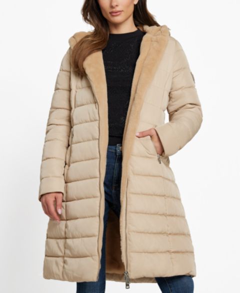 Женские куртки GUESS Women's Faux-Fur-Lined Hooded Puffer Coat