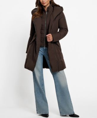 Women's Asymmetric Zip-Front Hooded Puffer Coat