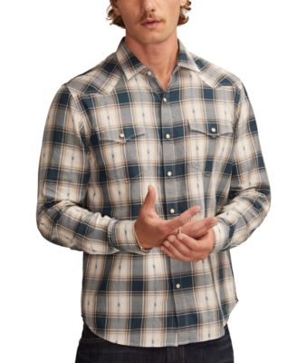 Lucky Brand - Men's Dobby Western Long Sleeve Snap-Front Plaid Shirt