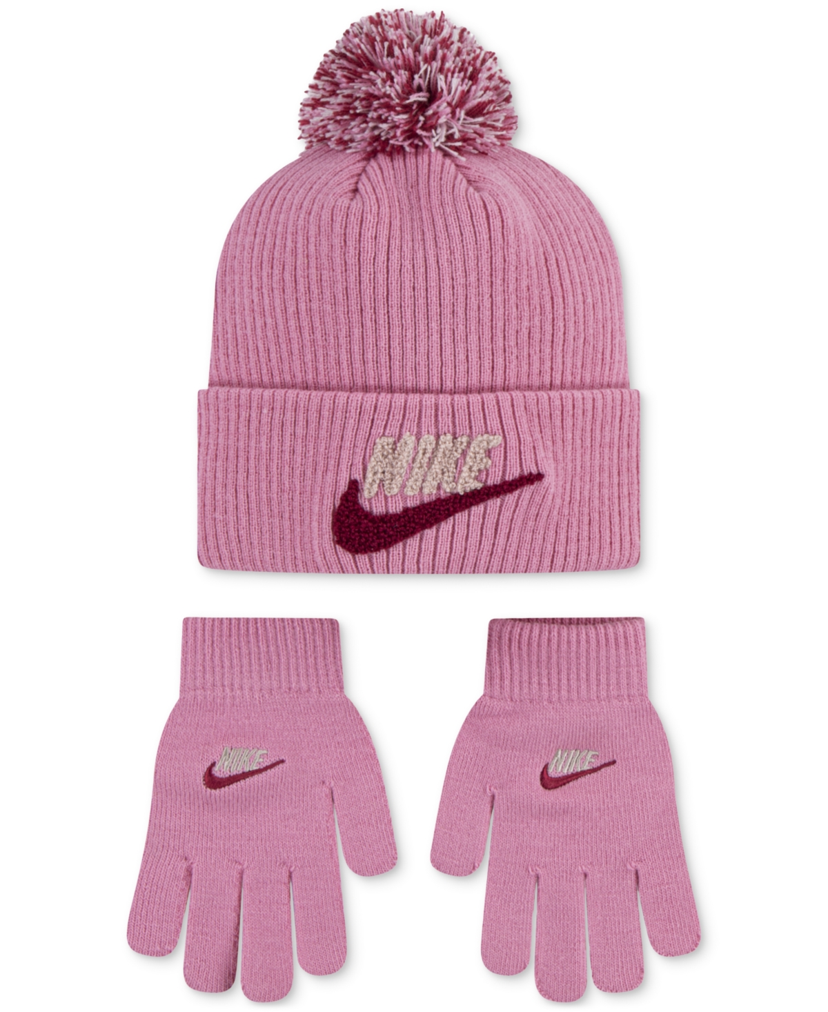 Nike Girls And Boys 8-20 Club Chenille Peak Hat & Gloves Set In Pink