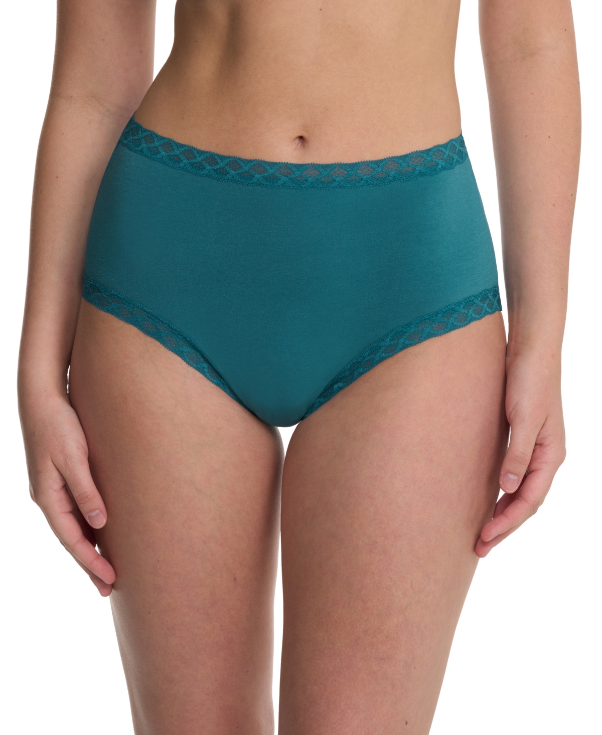 Natori Bliss Lace-trim High Rise Cotton Brief 755058 In Green