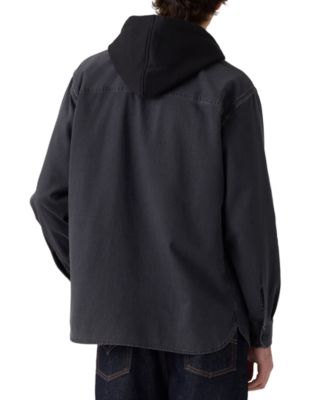 Men's Relaxed Fit Hooded Long Sleeve Button-Front Overshirt