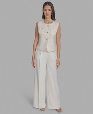 Women's Textured Crewneck Button-Front Vest