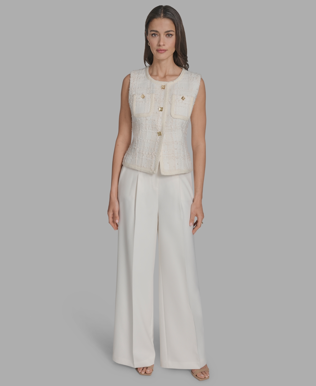 Bcbg Women's Textured Crewneck Button-front Vest In Neutral