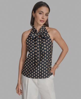 BCBG - Women's Printed Tie-Neck Sleeveless Blouse