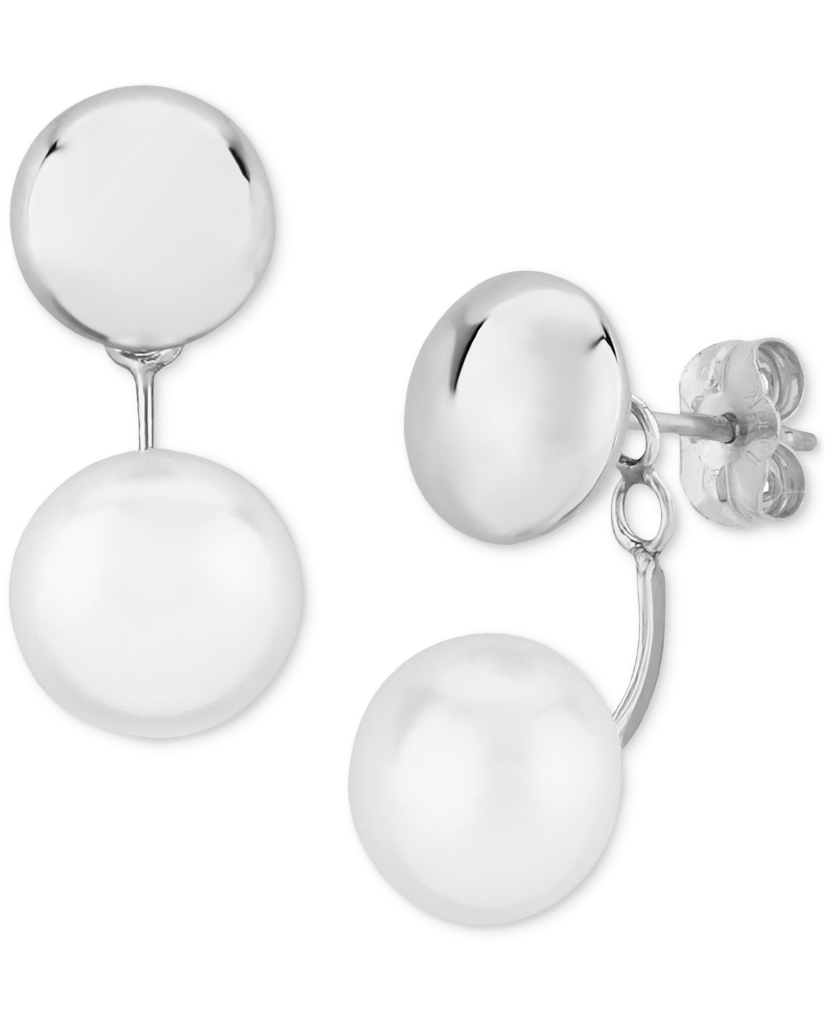 Macy's Flat Ball Pearl (8 1/2 Mm) Drop Earrings Set In 14k Yellow Gold In Gold