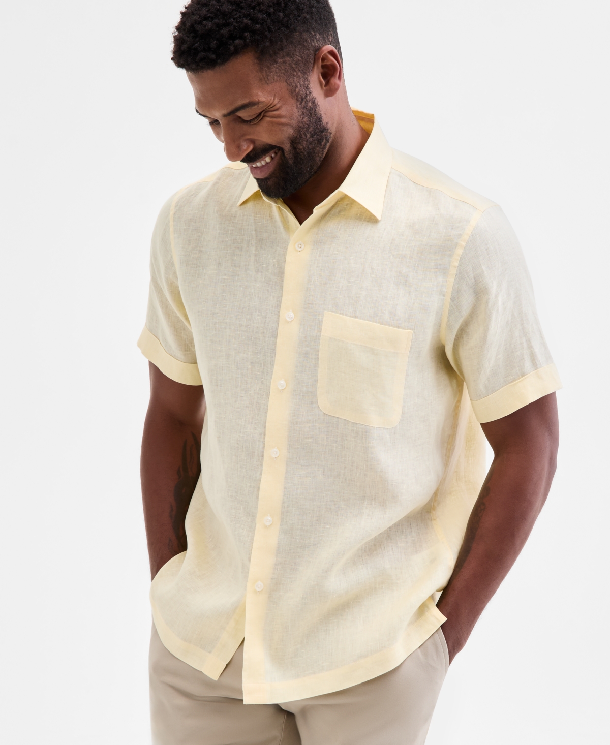 Club Room Men's 100% Linen Shirt, Created For Macy's