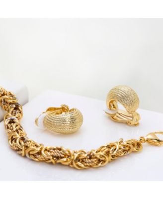 Set of 2 Ribbed Stripe Half Hoop Clip-On Earrings for Non-Pierced Gold Tone