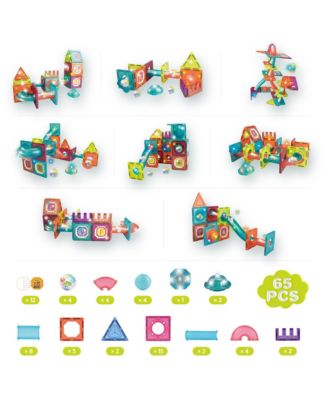 65-Piece Glow-in-the-Dark Marble Run Magnetic Tile Set, STEM Building Toy