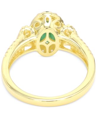 Emerald (1-1/4 ct. t.w.) & White Sapphire (1/3 ct. t.w.) Oval Halo Ring in 14k Gold-Plated Sterling Silver