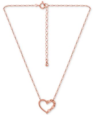 Cubic Zirconia Half Heart Pendant Necklace in Sterling Silver, 16" + 2" extender