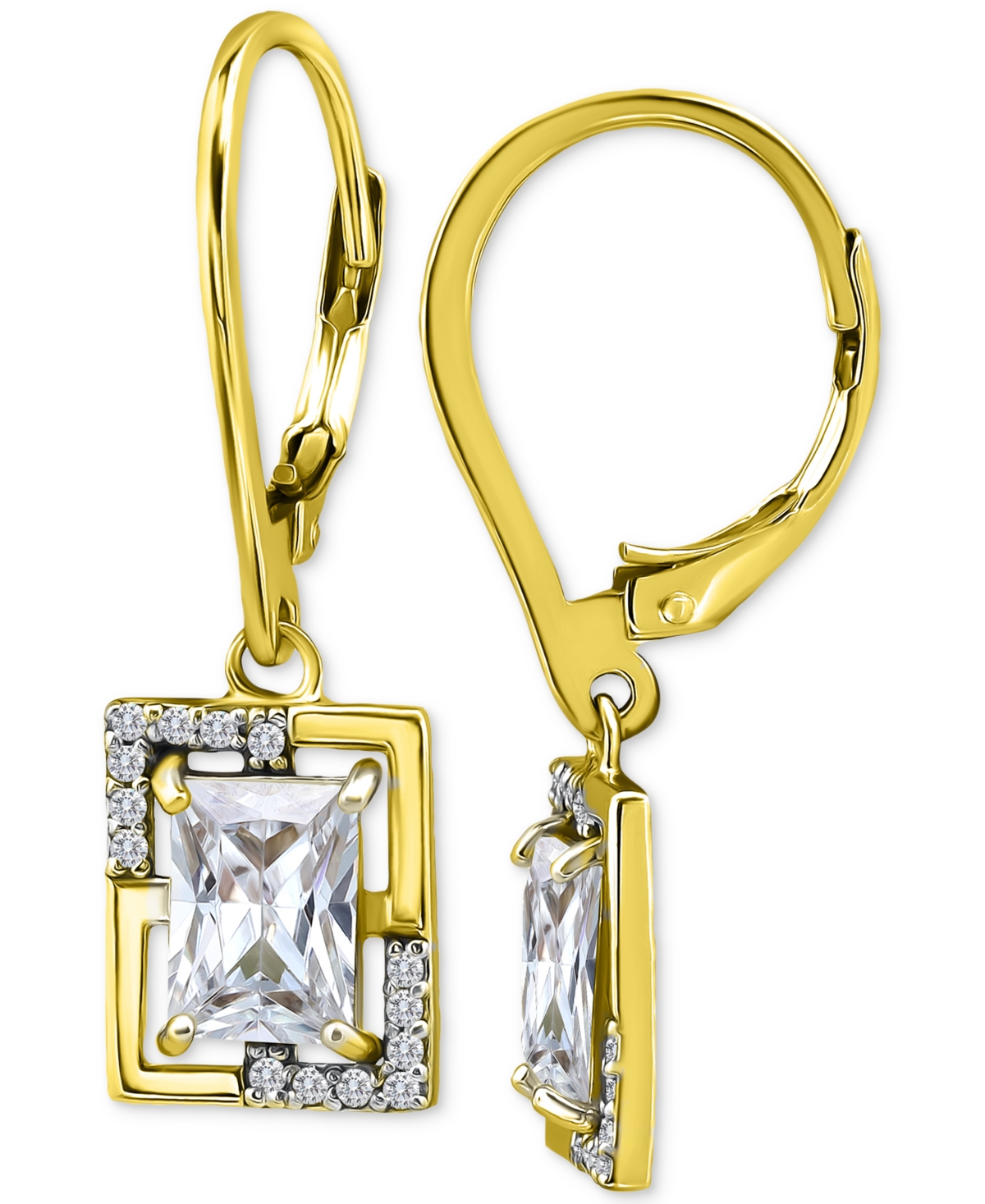 Cubic Zirconia Baguette & Round Leverback Drop Earrings in 18k Gold-Plated Sterling Silver, Macy's Exclusive - Yellow