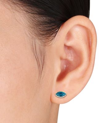 Blue Topaz (1/4 ct. t.w.) & Diamond (1/10 ct. t.w.) Marquise Stud Earrings in 14k Gold (Also in Garnet, Amethyst, & Peridot)