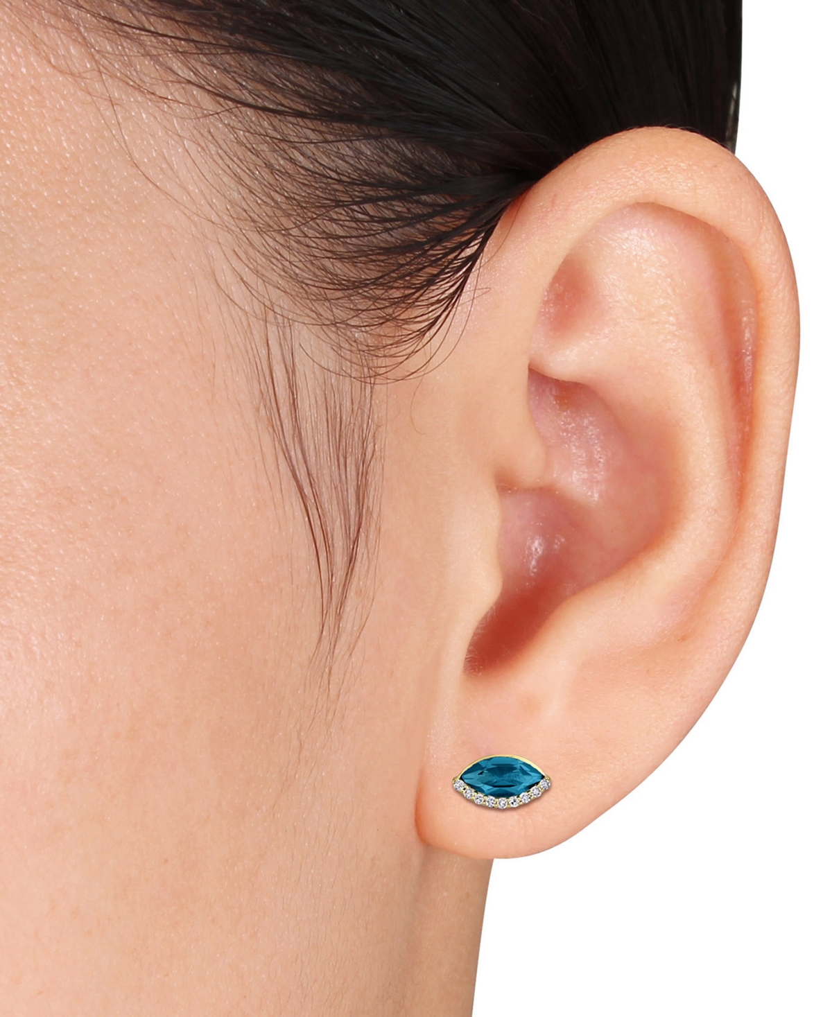 Blue Topaz (1/4 ct. t.w.) & Diamond (1/10 Marquise Stud Earrings 14k Gold (Also Garnet, Amethyst, Peridot)