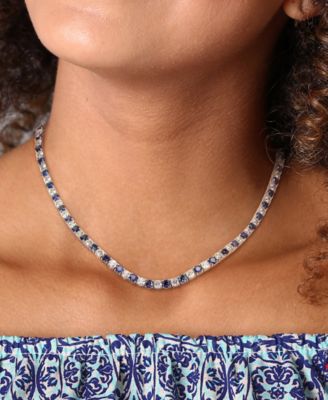 Lab Created Blue Sapphire (16-5/8 ct. t.w.) & Lab Created White Sapphire (16-3/4 ct. t.w.) 17" Collar Necklace in Sterling Silver