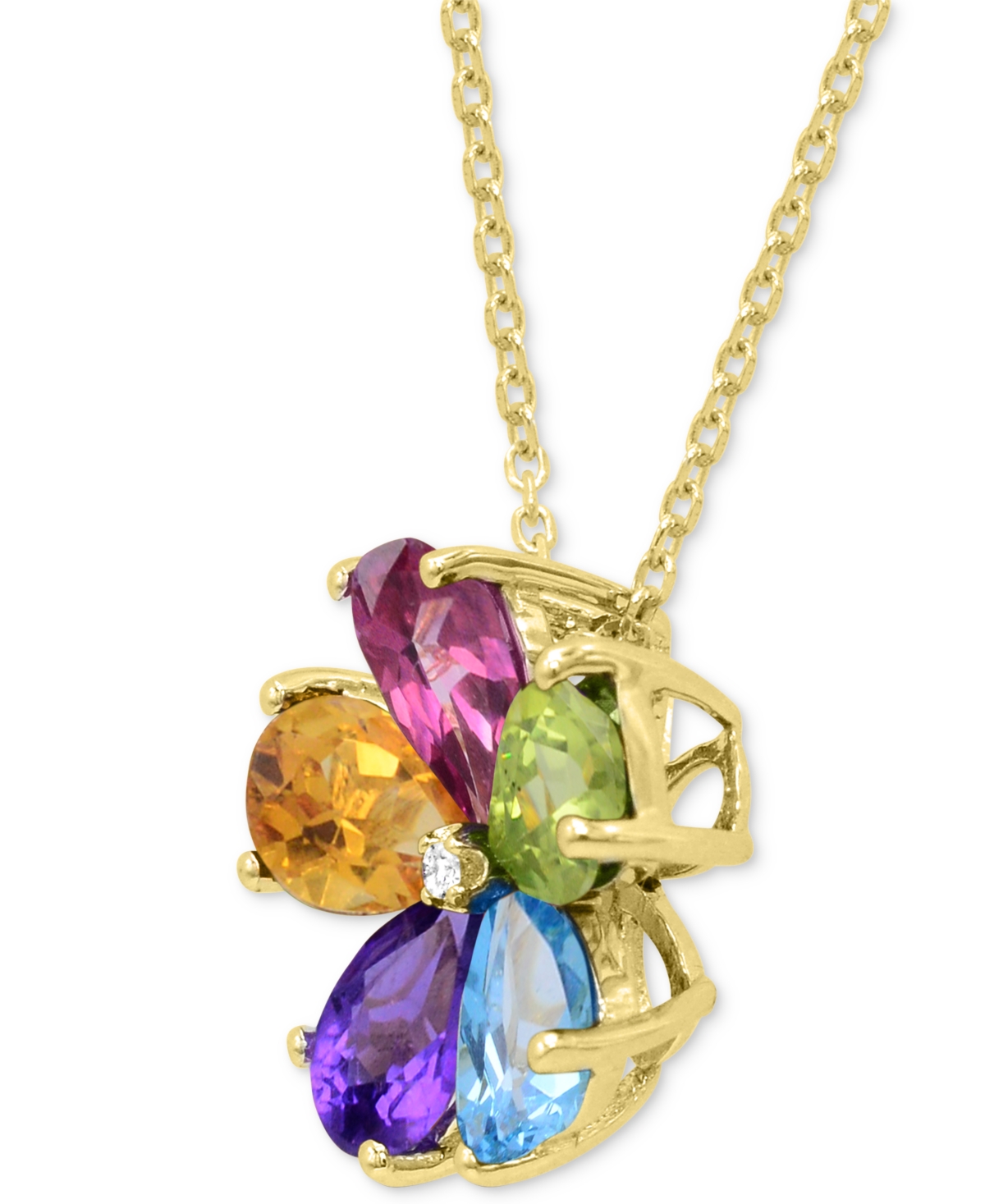 Macy's Multi-gemstone 3-1/4 Ct. T.w. With Diamond Accent Flower Statement Pendant In 14k Gold-plated Sterli In Pink
