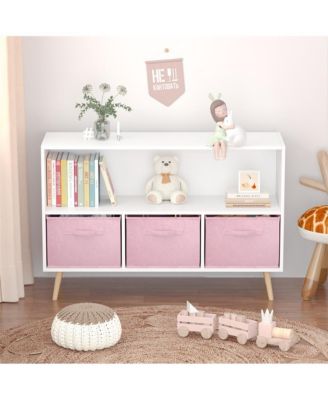 Kids bookcase with Collapsible Fabric Drawers, Children's Book Display, Toy Storage Cabinet Organizer