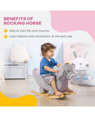 Baby Rocking Horse Elephant Rocking Chair Toddler Rocker Toy with Sound Wooden Base Seat Safety Belt