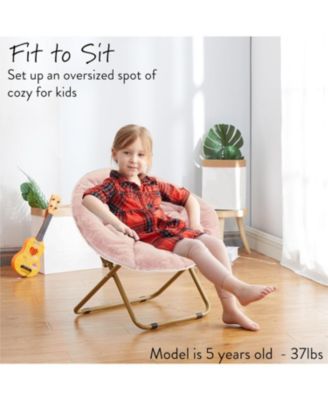 Faux Fur Kids Saucer Chair, Blush with Gold Base