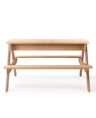 3-in-1 Kids Outdoor Wooden Picnic Table With Umbrella, Convertible Sand & Wate