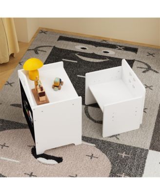 Wooden Toddler Table and Chair Set Kids Activity Table Step Stools with Blackboard & 3 Heights Adjustable