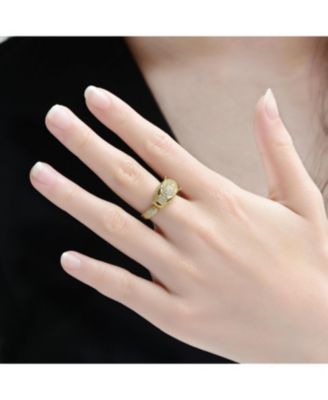 Panther Head with Green & Clear Cubic Zirconia Open Band Ring