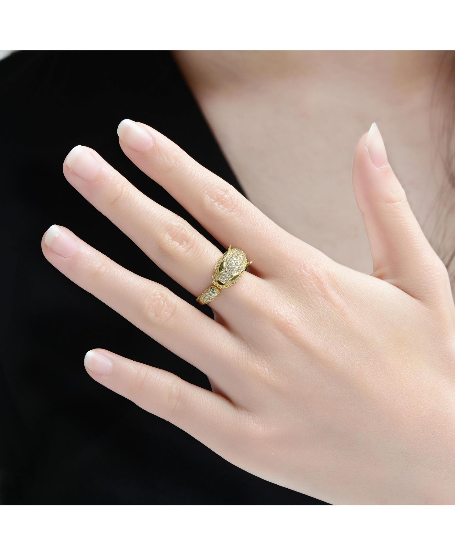 Elegant Panther Head CZ Open Pave Statement Band Ring