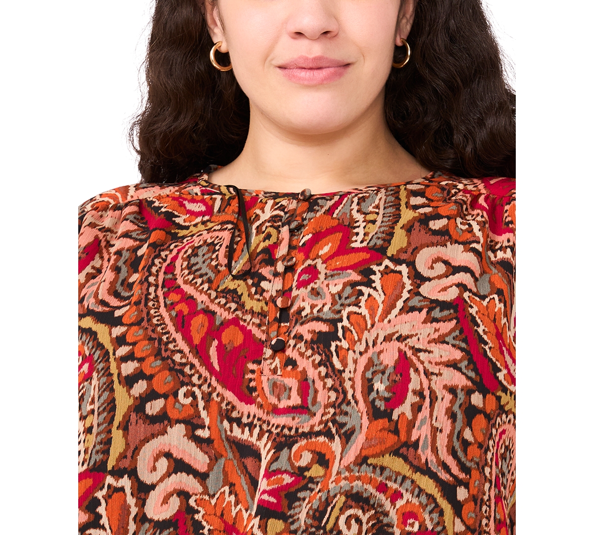 Msk Plus Size 3/4-sleeve Chiffon Midi Dress In Brown