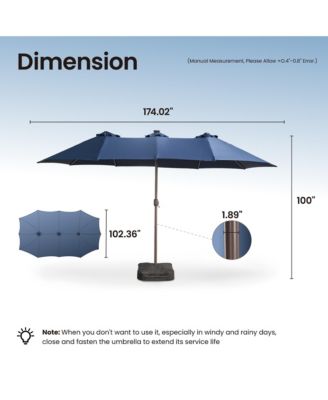 15ft Solar Umbrella Smart LED Lighted Patio Umbrella,12 Heavy Duty Ribs Large Outdoor Double Sided Rectangle Umbrella with Light Modes and Base