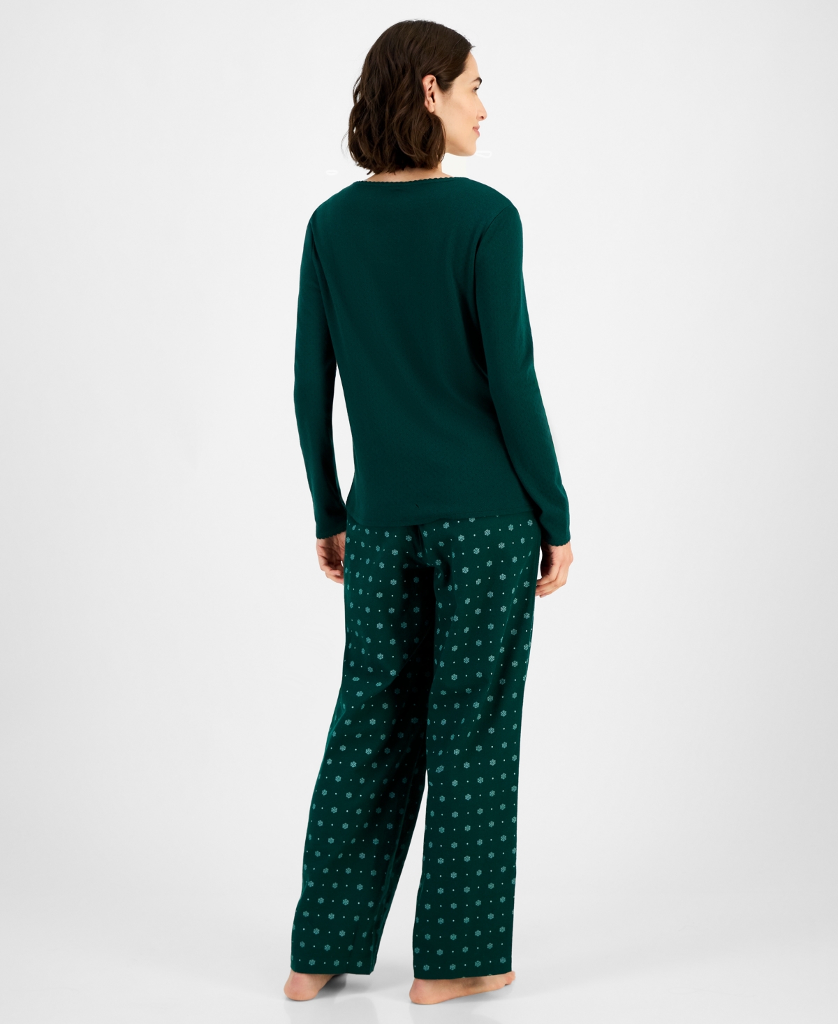 Charter Club Women's Long Sleeve Pointelle Tee In Green