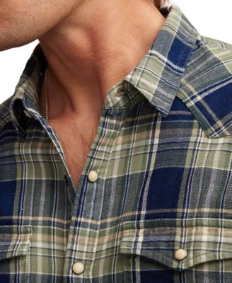 Men's Indigo Plaid Western Long Sleeve Snap-Front Shirt