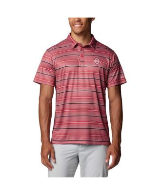 Columbia - Men's Scarlet Ohio State Buckeyes PFG Super Terminal Tackle Omni-Shade Stripe Polo Shirt