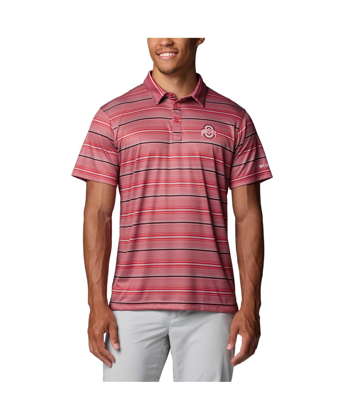 Men's Scarlet Ohio State Buckeyes Pfg Super Terminal Tackle Omni-Shade Stripe Polo Shirt - Scarlet