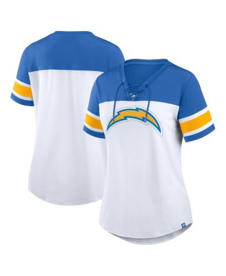 Fanatics - Women's White/Powder Blue Los Angeles Chargers Athena Rhinestone Lace-Up V-Neck T-Shirt