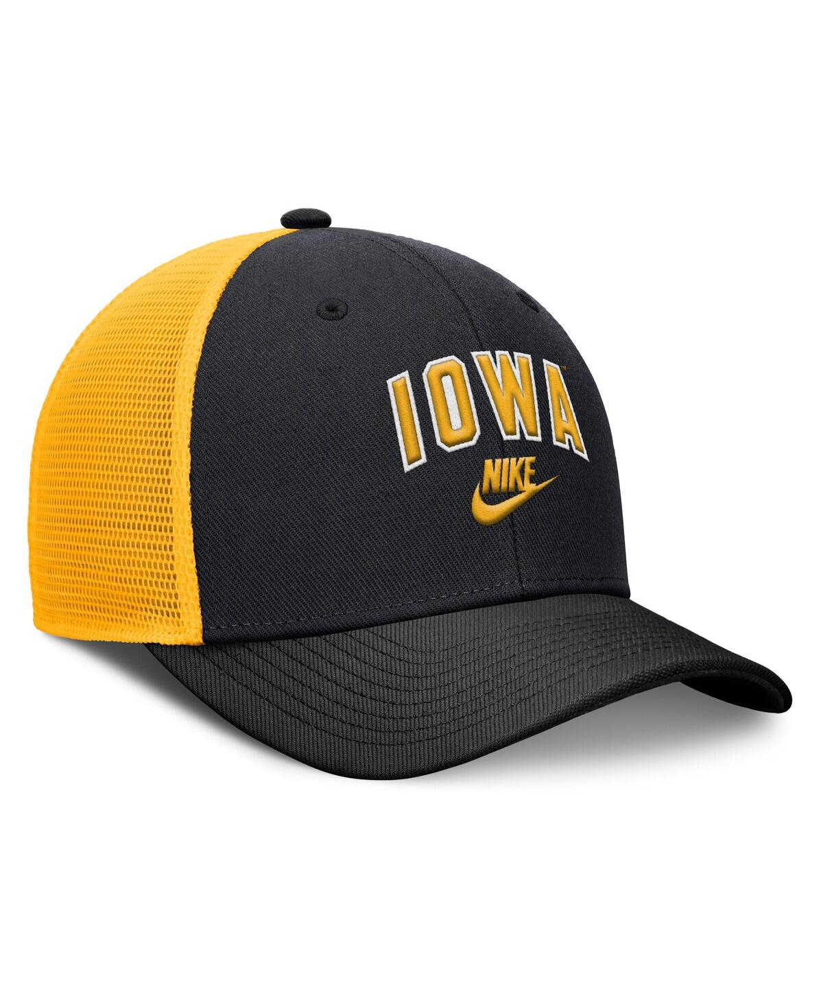 Nike Men's Black/gold Iowa Hawkeyes Legacy Arch Rise Performance Trucker Adjustable Hat In Black